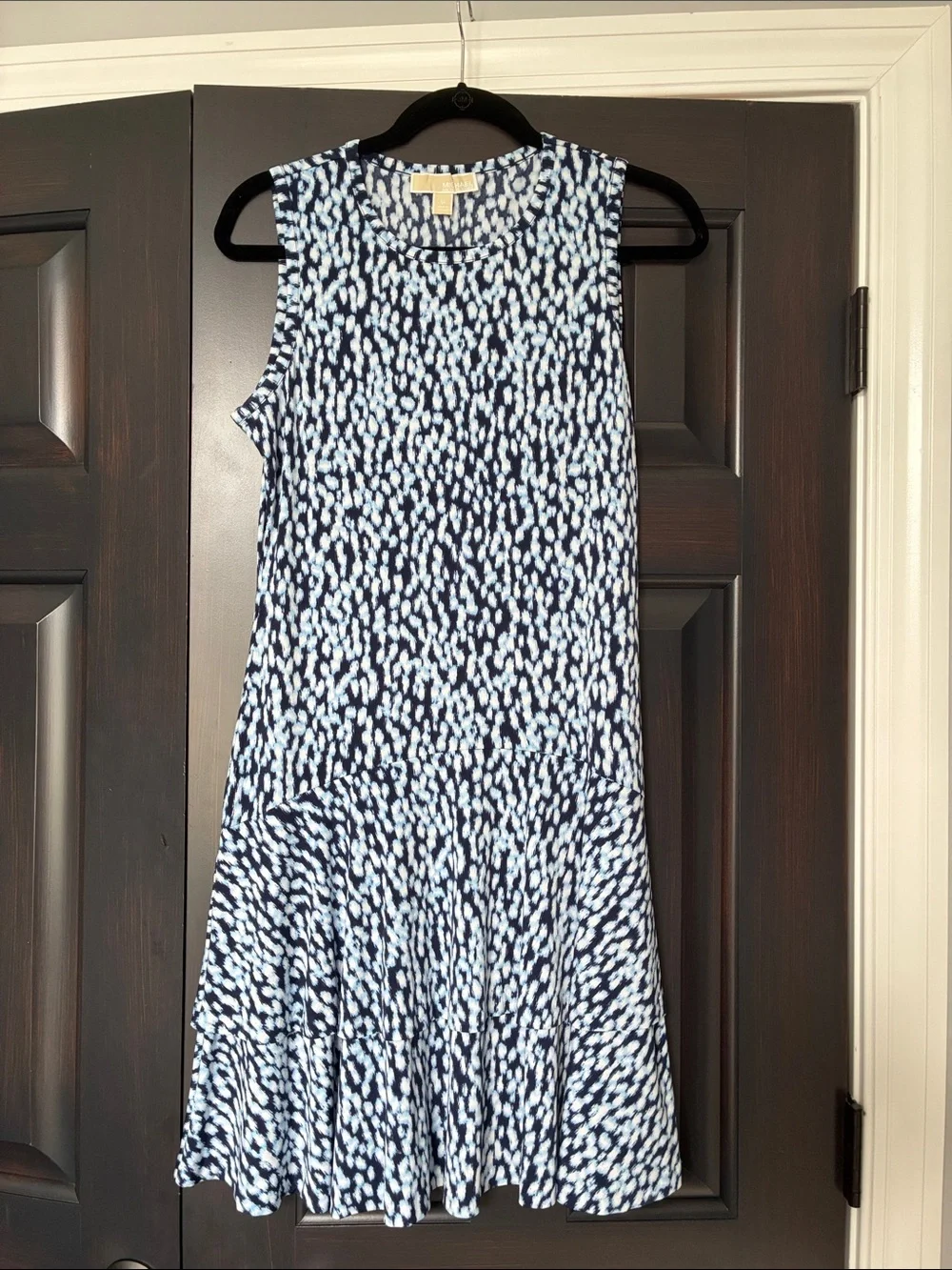 Michael Kors Sleeveless Navy & White Print Midi Dress